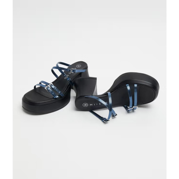 E8 by Miista Nara Blue Metallic Sandals 37 NEW - Picture 1 of 5